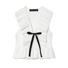 Bow decoration small pleated layered sleeveless top
