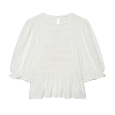 Round neck bubble short sleeved checkered honeycomb top