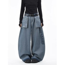 Embroidered Reversible Washed Denim Pants Embroidered Reversible Washed Denim Pants