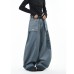 Embroidered Reversible Washed Denim Pants