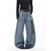 Embroidered Reversible Washed Denim Pants