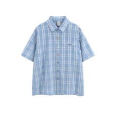 Blue and white checkered contrasting short sleeved shirt