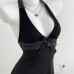 V-neck hanging neck strap slim fit dress