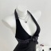 V-neck hanging neck strap slim fit dress