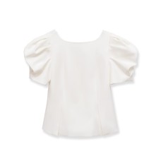 Bubble sleeve short sleeved top with slit hem