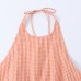 Spicy girl plaid neck hanging collar balloon top Spicy girl plaid neck hanging collar balloon top