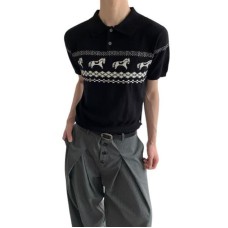 Polo Neck Short Sleeve Top for Men Vintage Style Casual Wear Polo Neck Short Sleeve Top for Men Vintage Style Casual Wear