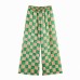 Minimalist style ramie checkered wide leg pants Minimalist style ramie checkered wide leg pants
