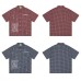 Grid patterned splashed ink text short sleeved shirt