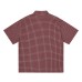 Grid patterned splashed ink text short sleeved shirt