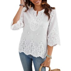 Solid color lace V-neck top