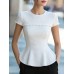 Solid color round neck short sleeved top