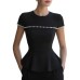 Solid color round neck short sleeved top
