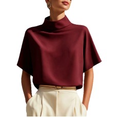 Solid color stand up collar short sleeved top Solid color stand up collar short sleeved top