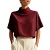 Solid color stand up collar short sleeved top