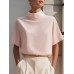 Solid color stand up collar short sleeved top
