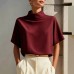 Solid color stand up collar short sleeved top