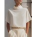 Solid color stand up collar short sleeved top