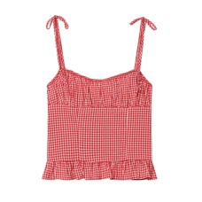 Round neck plaid pleated camisole top