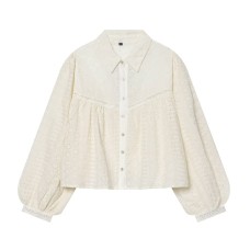 French hollowed out embroidered lantern sleeve shirt