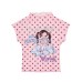 Sweet Style Cartoon Graffiti Mesh T-Shirt Color-Blocked Plaid Ruffle Trim Fitted Bodysuit