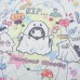 Sweet Style Cartoon Graffiti Mesh T-Shirt Color-Blocked Plaid Ruffle Trim Fitted Bodysuit