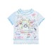 Sweet Style Cartoon Graffiti Mesh T-Shirt Color-Blocked Plaid Ruffle Trim Fitted Bodysuit