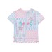 Cartoon Graffiti Mesh T-Shirt Color-Blocked Plaid Ruffle Trim Fitted Bodysuit