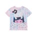 Cartoon Graffiti Mesh T-Shirt Color-Blocked Plaid Ruffle Trim Fitted Bodysuit