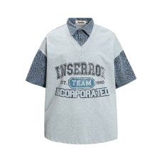 Leopard print patchwork for vintage short sleeves