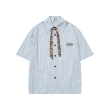 Plaid bow tie embroidered letter short sleeved shirt