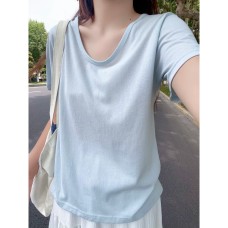 U-Neck Loose Snowflake Cotton Short Sleeve