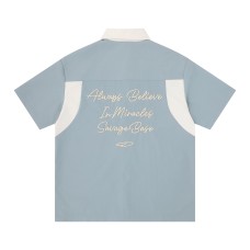 Embroidered letters contrasting colors short sleeves