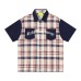 Alphabet Embroidered Checkered Splicing Short Sleeve
