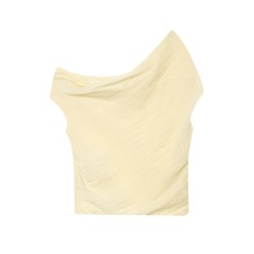 Cotton sloping shoulder pleated linen top