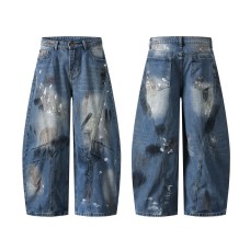 Sense Heavy Hand-Painted Graffiti Jeans Wide Leg Patchwork Cut Fashion Brand Pants