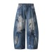 Sense Heavy Hand-Painted Graffiti Jeans Wide Leg Patchwork Cut Fashion Brand Pants