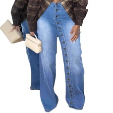 Heavy-duty Straight Leg Jeans with Multi-button Design