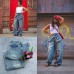 Straight Leg Jeans with Layered Waist Design and Ripped Details