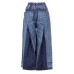 Street Style Elastic Drawstring Pleated Color-Blocked Wide Leg Cropped Jeans