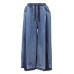 Street Style Elastic Drawstring Pleated Color-Blocked Wide Leg Cropped Jeans