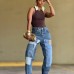 Deconstructed Patchwork Multi-pocket Tapered Jeans