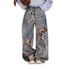 New Bear Bow 3D Optical Illusion Print Jeans