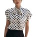 Bow collar polka dot short sleeved top