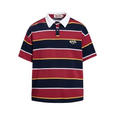 Emblem Embroidered Stripe Short Sleeve