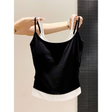 Fake Two-Piece Spliced Strapless Tank Top for Women