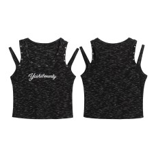 Edgy Hollow Rivet Vest with Letter Embroidery, Fitted Cropped Sleeveless Top