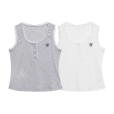 Lace Trim U-Neck Vest Slim Fit Versatile Henley Sleeveless Inner Top Lace Trim U-Neck Vest Slim Fit Versatile Henley Sleeveless Inner Top