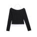 Print Halter Neck Long Sleeve T-Shirt with Off-Shoulder Design, Fitted Cropped Top