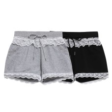 Lace Trim Sports Shorts High-Waisted Drawstring Loose Casual Pants Lace Trim Sports Shorts High-Waisted Drawstring Loose Casual Pants